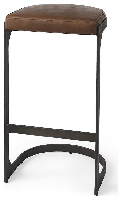 Brown Leather C Shape Metal Bar Stool