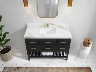 Parker 48" Single Sink Bath Vanity, Black 2" Calacatta Gold