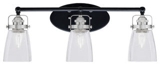 Easton 3 Light Bath Bar, Matte Black & Brushed Nickel, 4.5" Square Clear Bubble