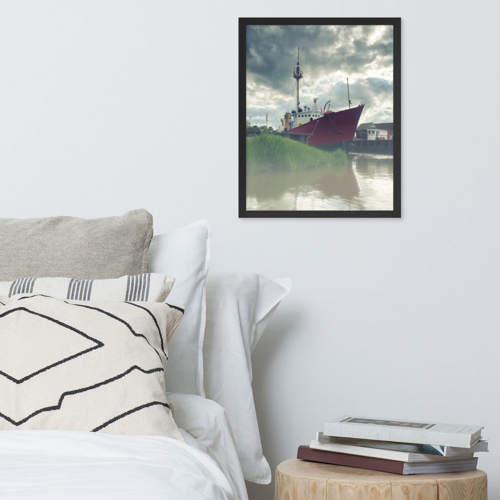 Foggy River Coastal Landscape Framed Photo Paper Wall Art Prints, Black, 16" X 20"
