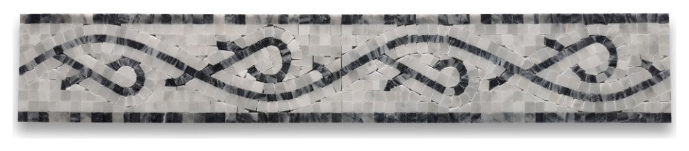 Stretch Bardiglio 4x12 Marble Mosaic Border Listello Tile Polished, 1 piece