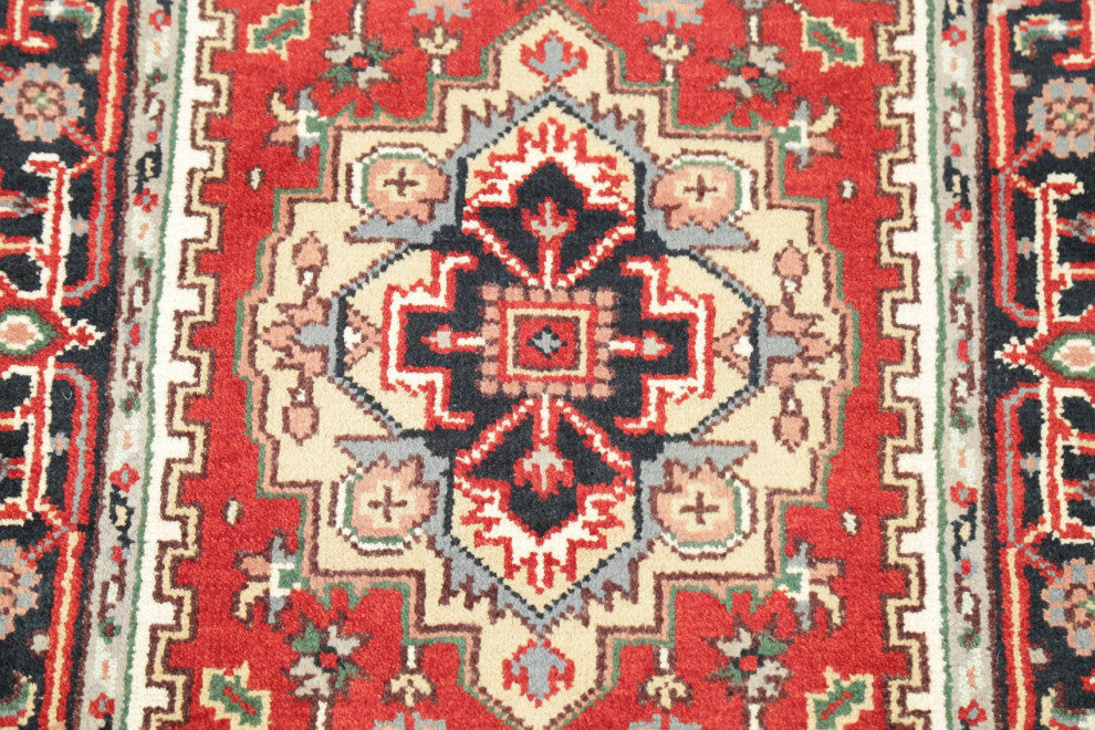 Hand-Knotted Oriental Traditional Indian Heriz Area Rug, Red, 5'1"x3'1