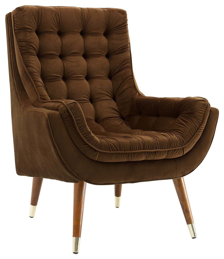 Brown Suggest Button Tufted Performance Velvet Lounge Chair