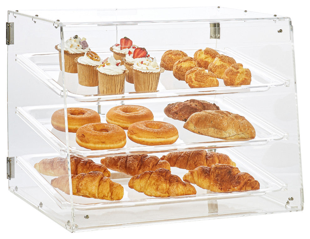 VEVOR 3-Tier Acrylic Bakery Display Case Countertop Donut Pastry Case Rear Door