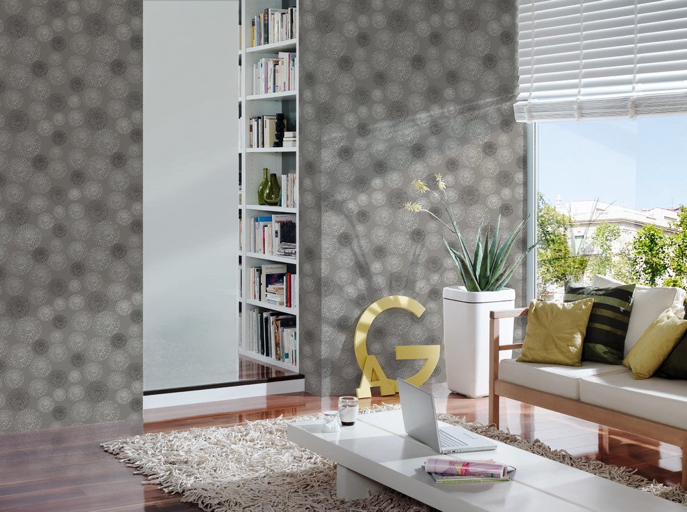 B&W 3, Black and White Look Gray, Metallic, Black Wallpaper Roll, Wall Decor