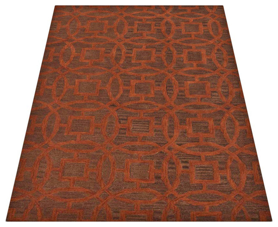 HAND TUFTED WOOL ECO-FRIENDLY AREA RUGS - Rectangle,Brown Orange,Geometric