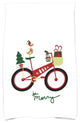 Merry Bird Bike Decorative Holiday Geometric Print Hand Towel, Red
