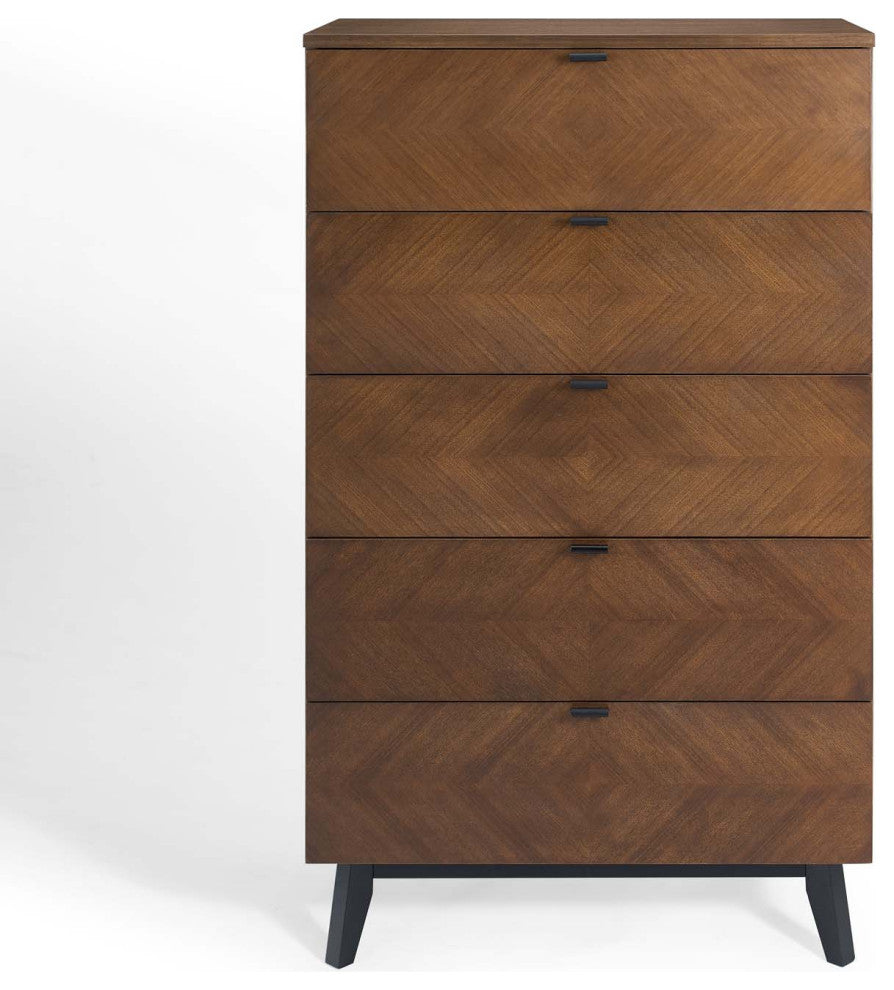 Dresser Drawer Chest Stand, Wood, Brown Walnut, Modern Mid-Century Living Room