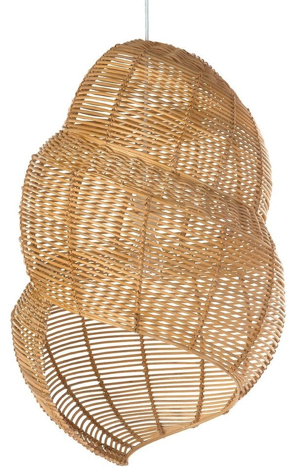 Wicker Coiled Shell Pendant Lamp, Handwoven, Natural Brown