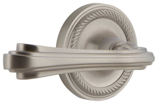 Rope Rose With Fleur Lever, Satin Nickel, Privacy, Left-Handed