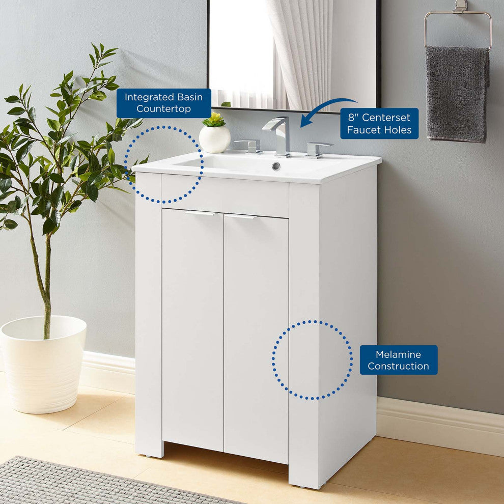 Sink Vanity Cabinet, Melamine, White, Modern Contemporary, Hotel Bathroom