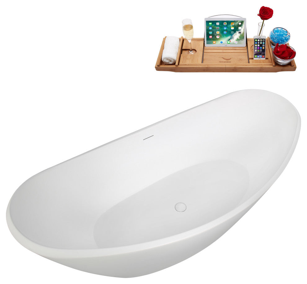 75" Streamline B-512-238-WH Freestanding Tub, Tray, Drain in Glossy White
