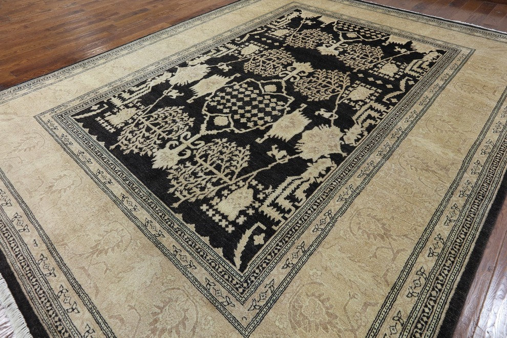 9'x12' Brown Chobi Peshawar Oriental Hand Knotted Wool Rug, W2525
