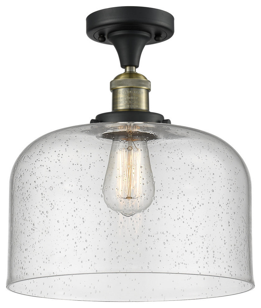 X-Large Bell 1-Light Semi-Flush Mount, Black Antique Brass, Seedy