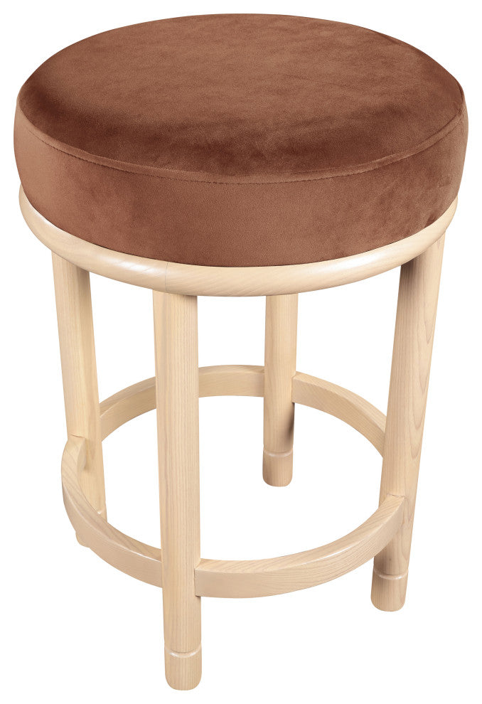 Monette Upholstered Bar and Counter Stool, Cognac, Velvet, Natural Finish