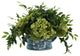 Hydrangea and Ruscus Arrangement in Ceramic Pot