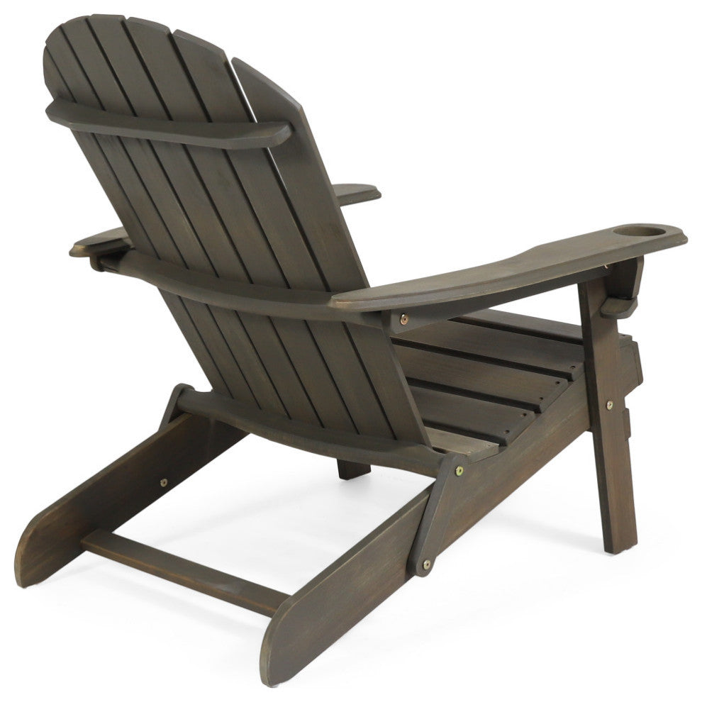 Yadiel Outdoor Acacia Wood Folding Adirondack Chair, Gray