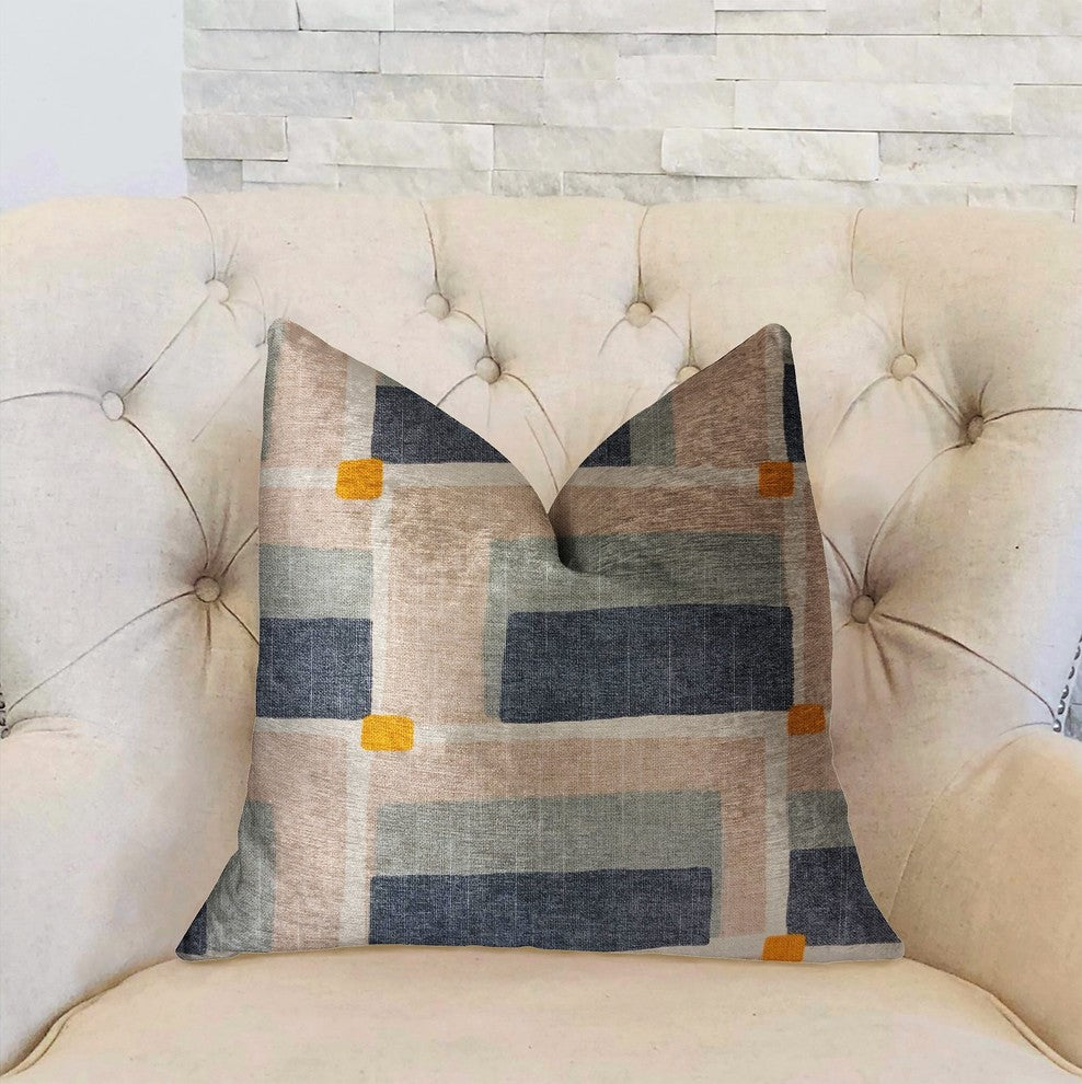 Bay Window Blue and Beige Luxury Throw Pillow, 16"x16"