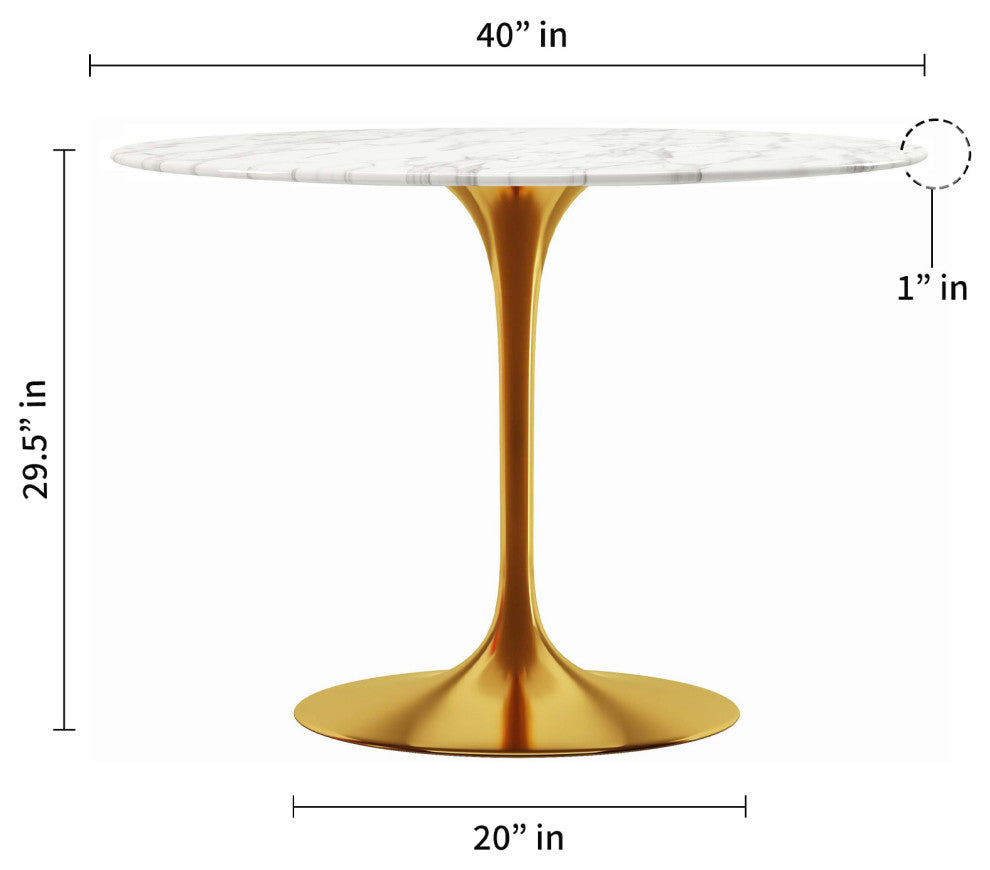 Rose 40" Round Marble Dining Table, Gold Base