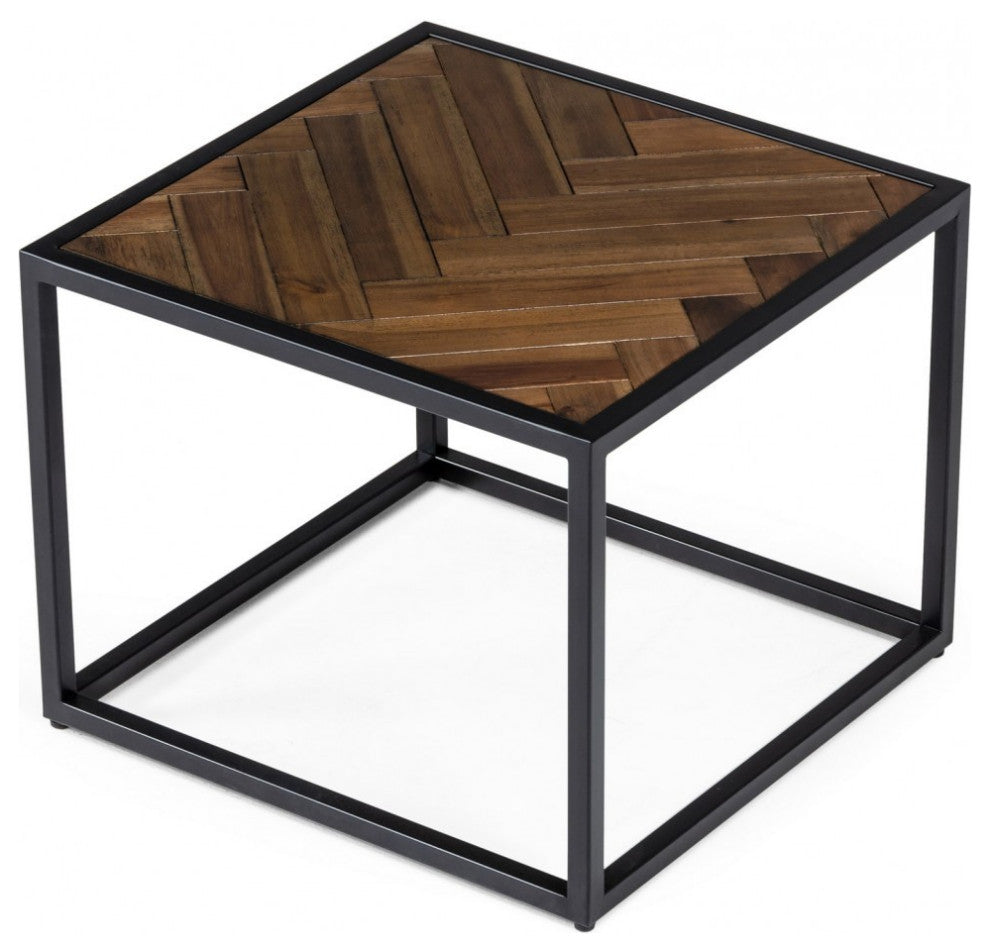 Modern Rustic Brown and Black Chevron Wood and Metal End Table