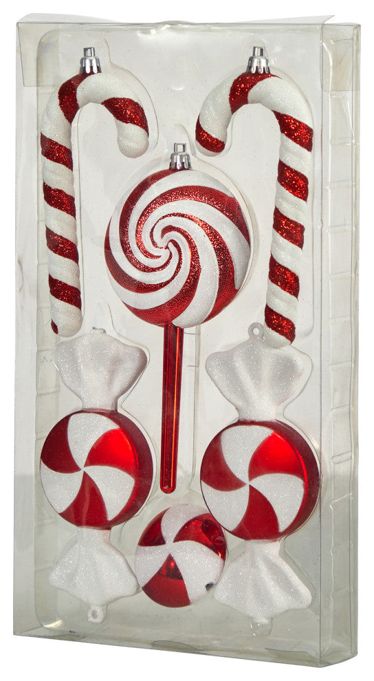 7" Assorted Candy Caneï¿½Holiday Christmas Deluxe Shatterproof Ornament Set of 6