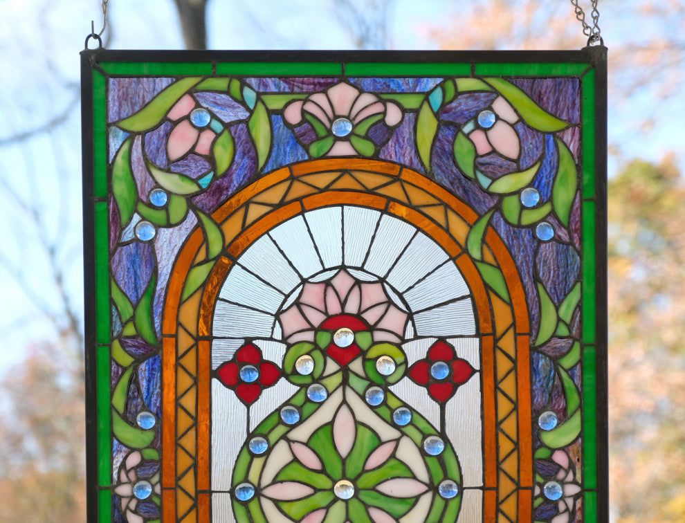 20" x 34.25" Large Handcrafted glass window panel QA154