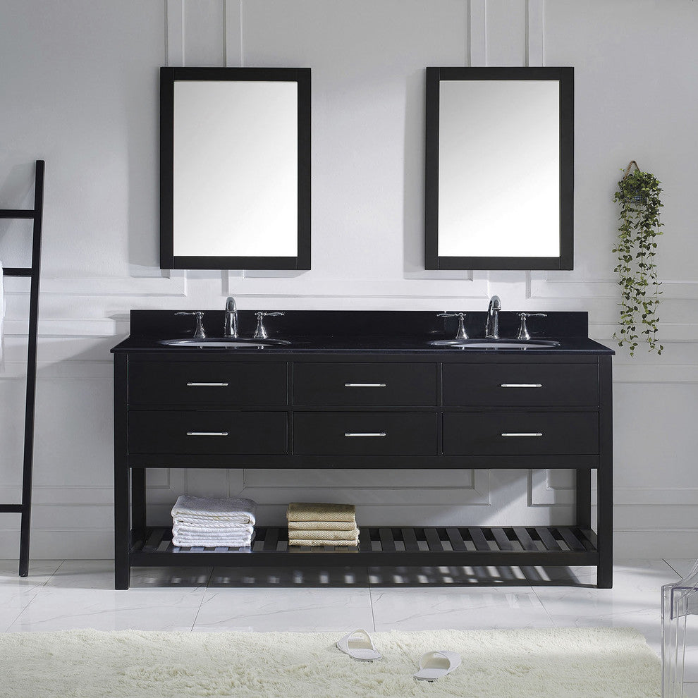 Virtu Caroline Estate 72" Double Bathroom Vanity, Espresso, Mirrors