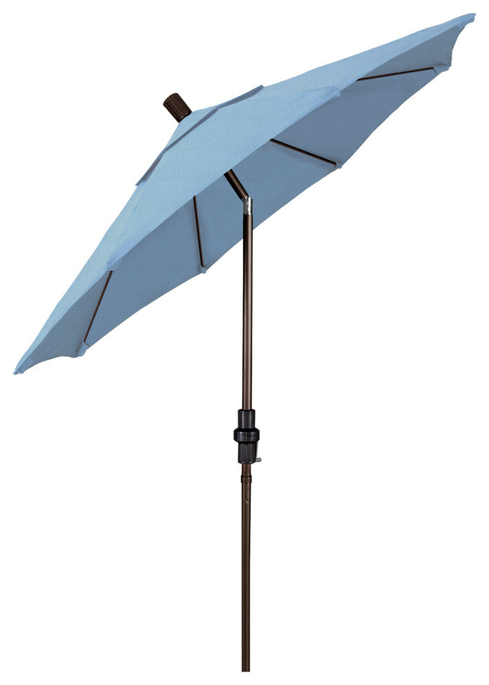 7.5' Bronze Collar Tilt Lift Fiberglass Rib Aluminum Umbrella, Sunbrella, Air Blue