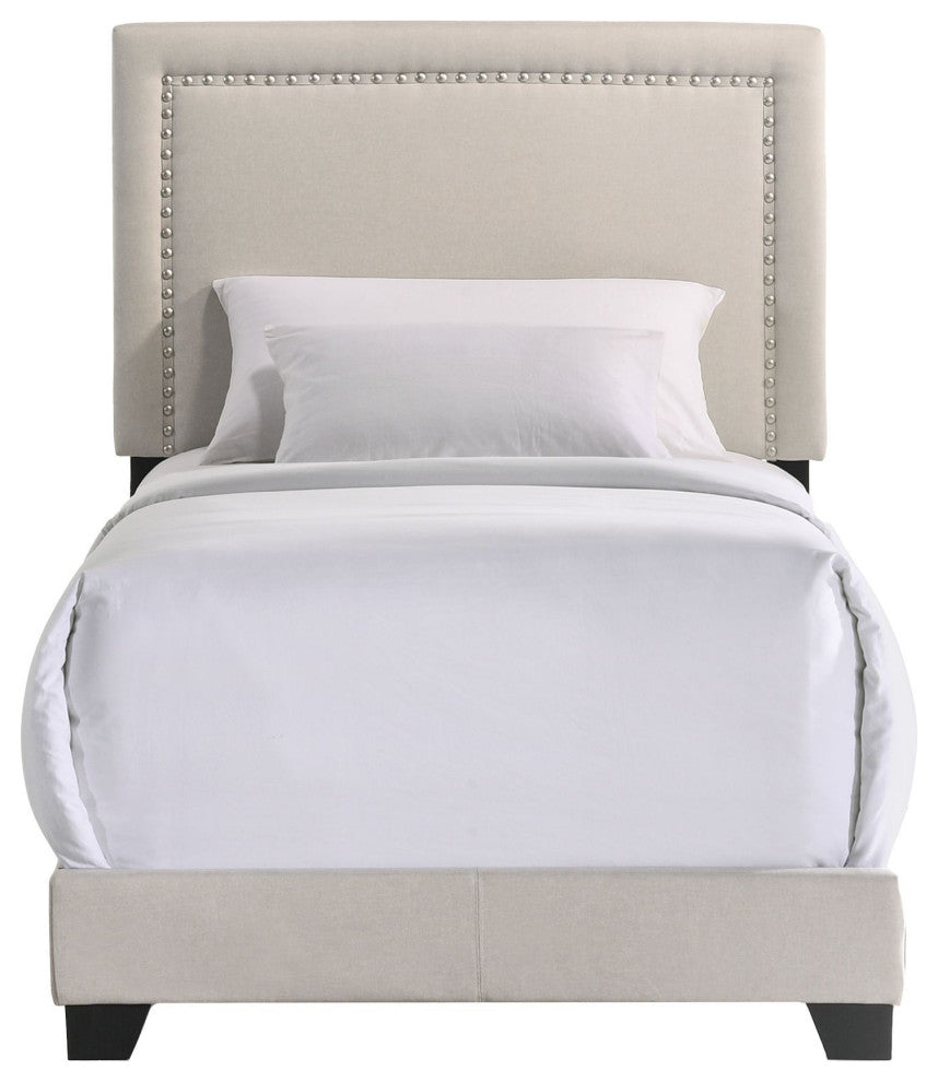 Zion Upholstered Platform Bed, Beige, Twin