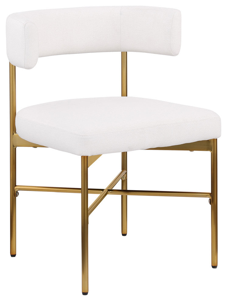 Rivage Durable Linen Textured Fabric Dining Chair, Set of 2, Cream, Brushed Gold Finish