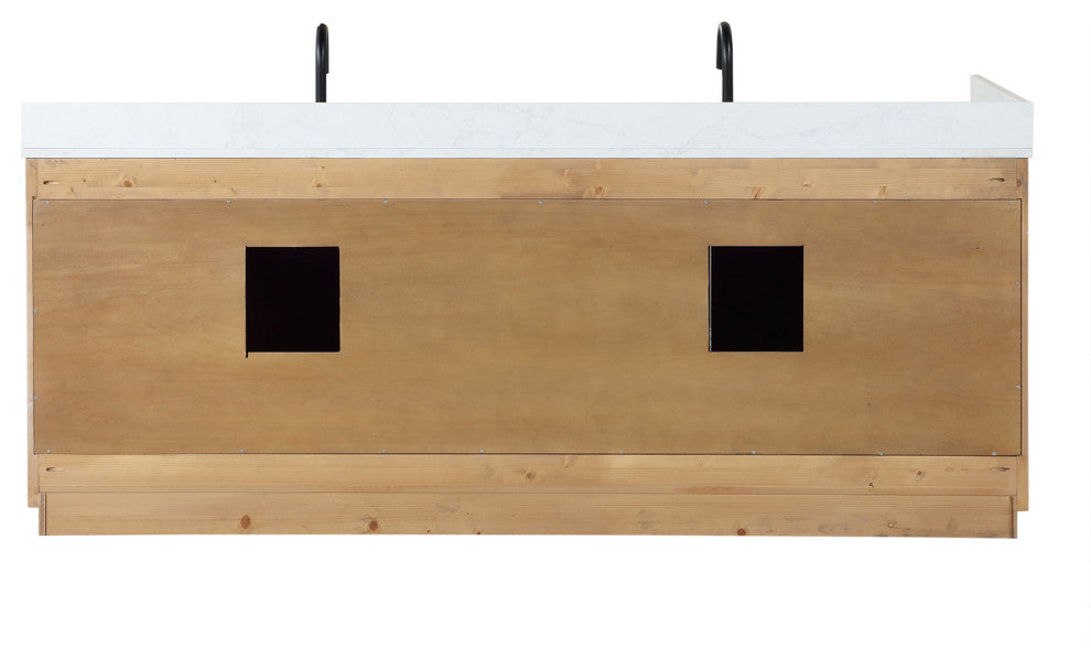 Gavino Vanity with Grain White Composite Stone Top, Light Brown/Matte Black, 84", No Mirror