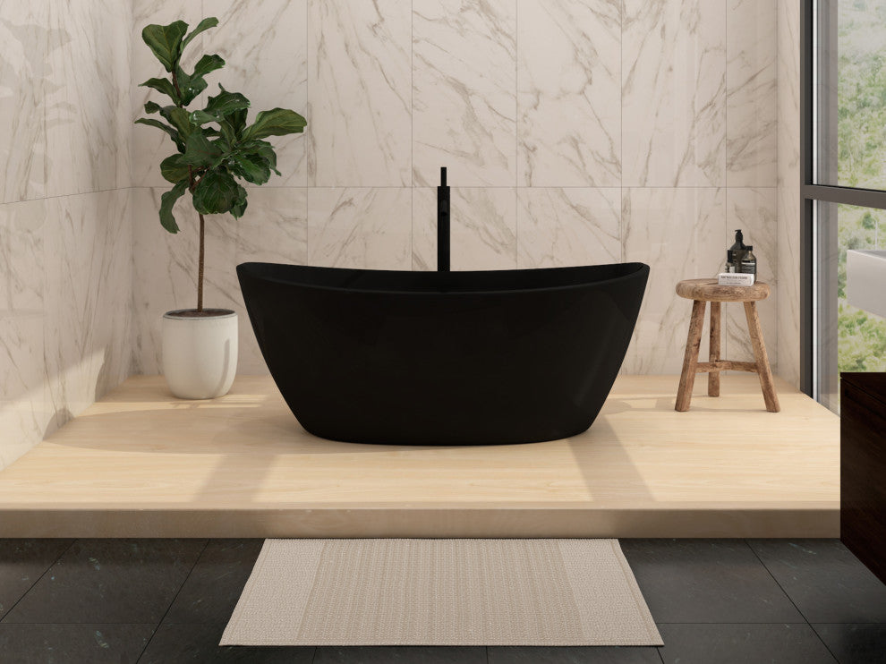 CastelloUSA Manhattan Solid Surface Stone Resin Freestanding Tub, Black, 59"