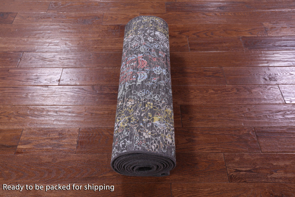 Runner Modern Wool & Silk Handmade Rug 2' 7" X 14' 0" - Q14910