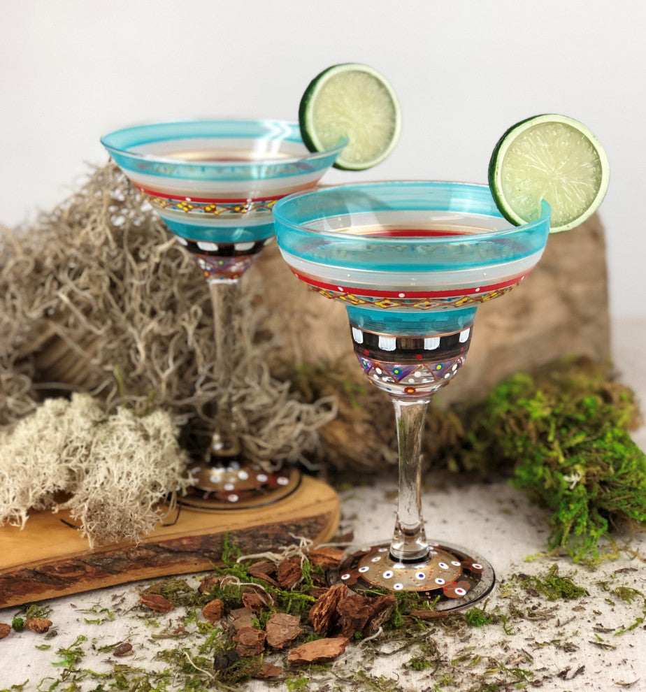 Mosaic Carnival Margarita Glasses, Set of 2
