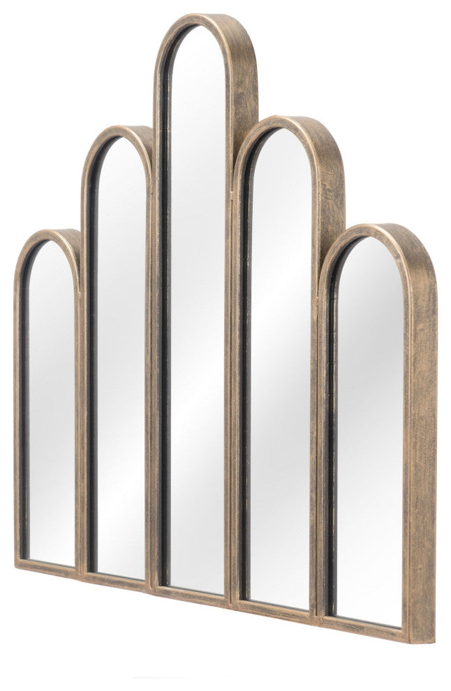Frame Wall Mirror, Rectangular, Glass, Steel Metal, Antique Gold, Bedroom