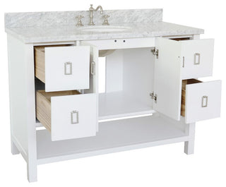 49" Single Vanity, White Finish With White Carrara Top