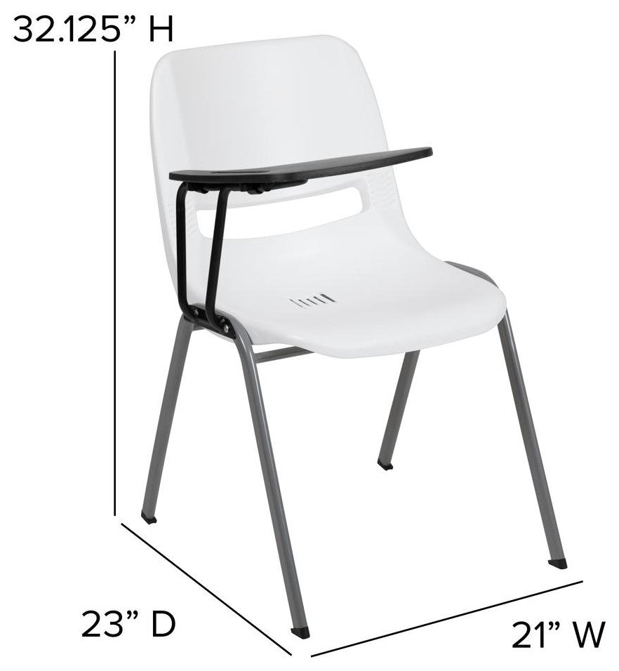 Ergonomic Shell Chair With Right Handed Flip-Up Tablet Arm, White/Right