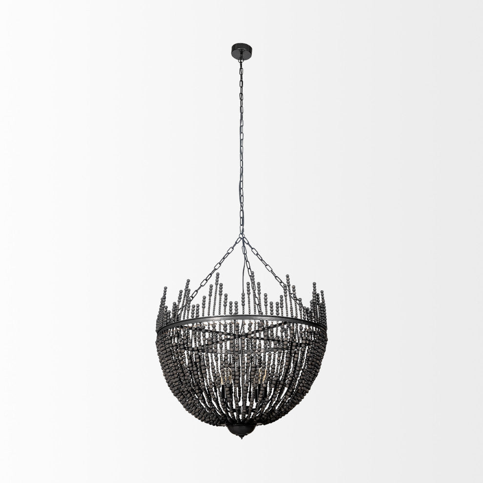 Liam I Black Wooden Bead Bowl-Style Four Bulb Chandelier