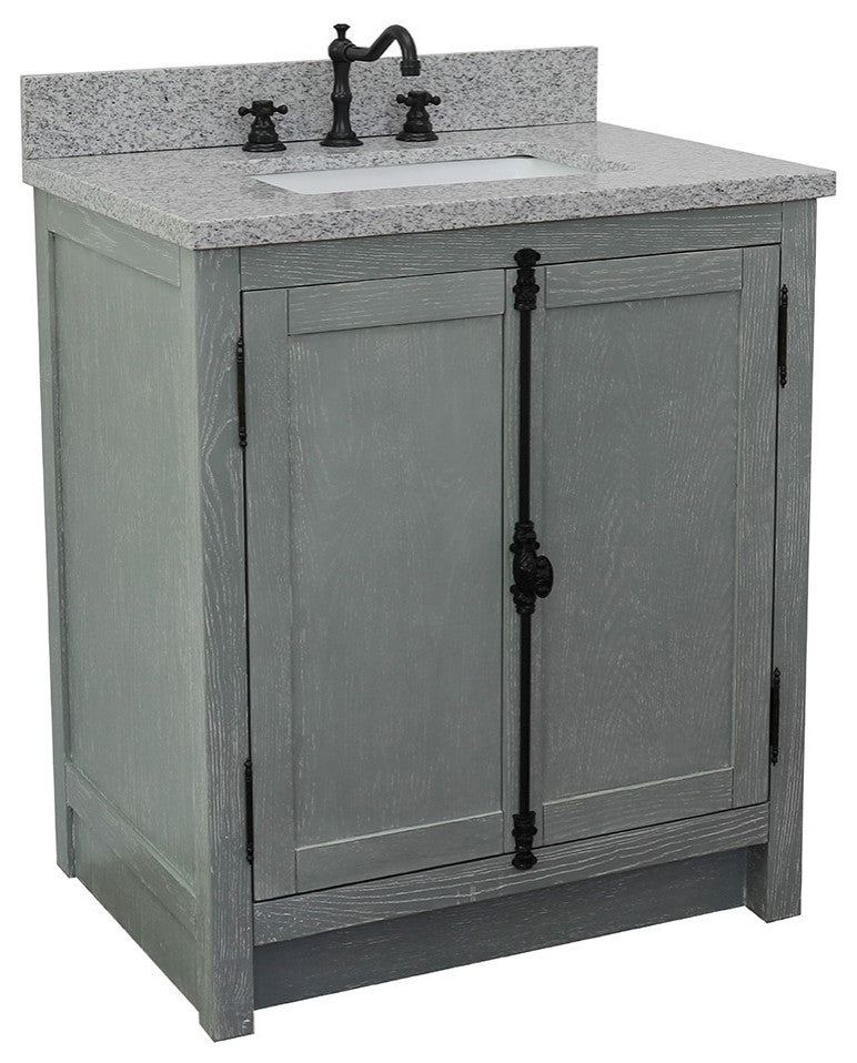 30" Single Vanity, Gray Ash, Gray Granite Top, Rectangle Sink