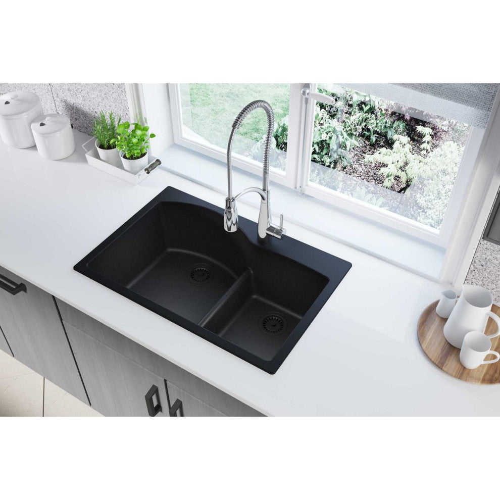 ELGH3322RBK0 Quartz Classic 33" x 22" Drop-in Sink with Aqua Divide, Black