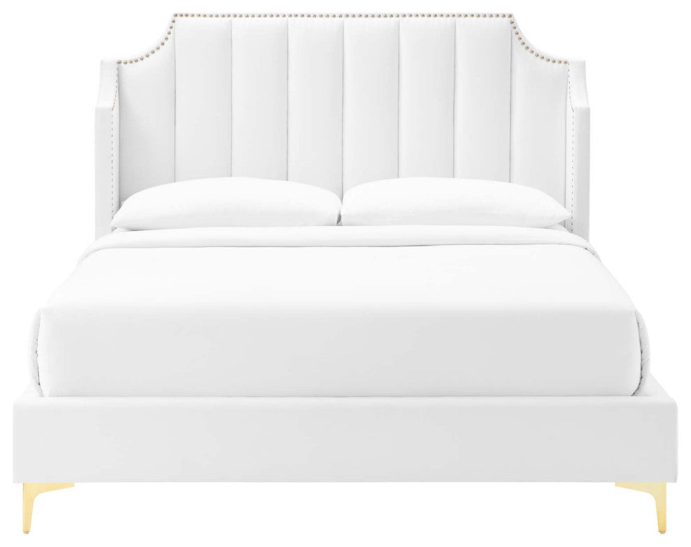 Daniella Performance Velvet Queen Platform Bed White