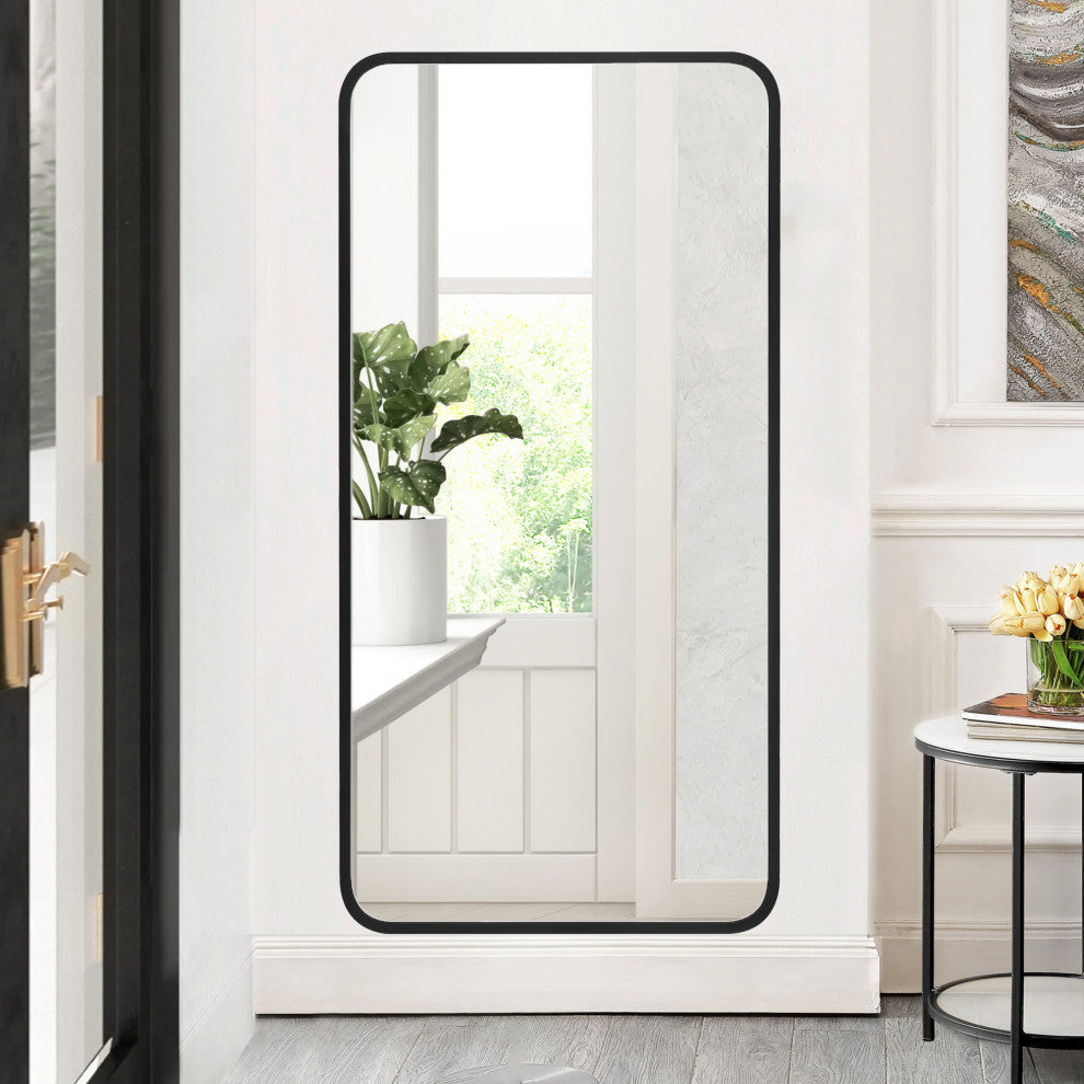 Rounded Rectangular Metal Framed Bathroom Vanity Mirror, 20"x40"