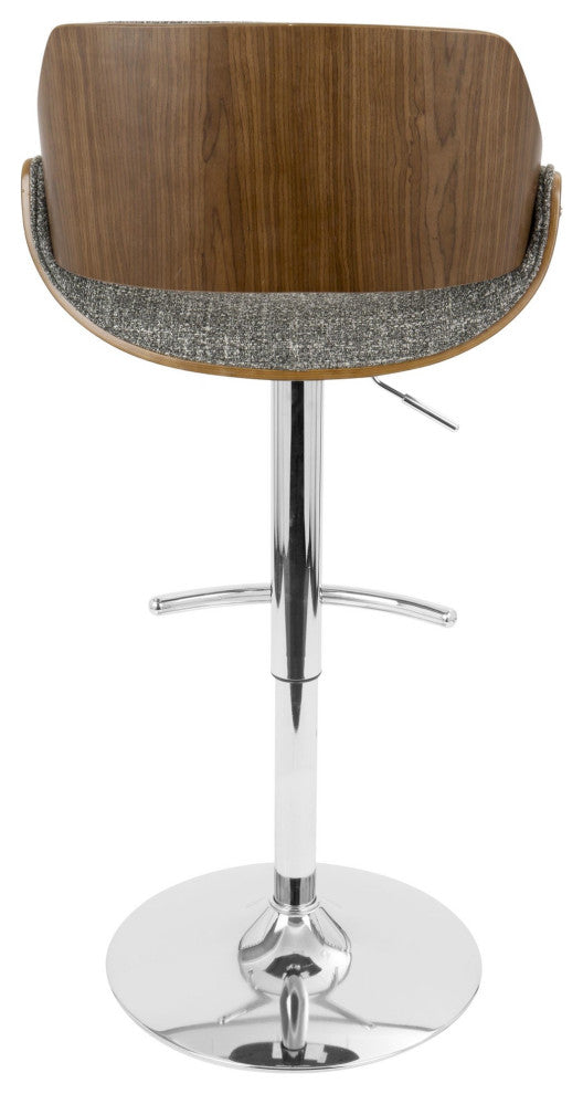 Fabrizzi Adjustable Barstool, Set of 2, Chrome, Walnut Wood, Gray Falseise