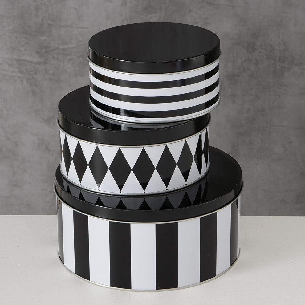 3 Piece Black and White Cookie Tin Set