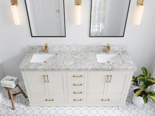 Boston 72" Double Sink Bath Vanity in Alabaster 2" Carrara Marble