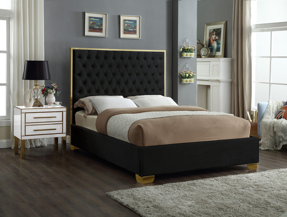 Lana Velvet Bed, Black, Queen
