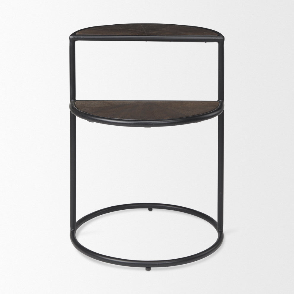 Arlo Dark Brown Solid Wood w/ Black Iron Base End Table