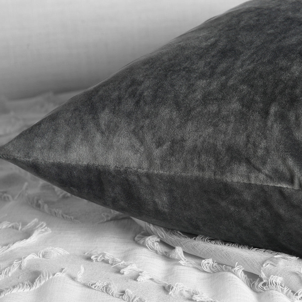 Heritage Plush Velvet Cushion Cover Pair, Pepper Grey, 18w X 18l