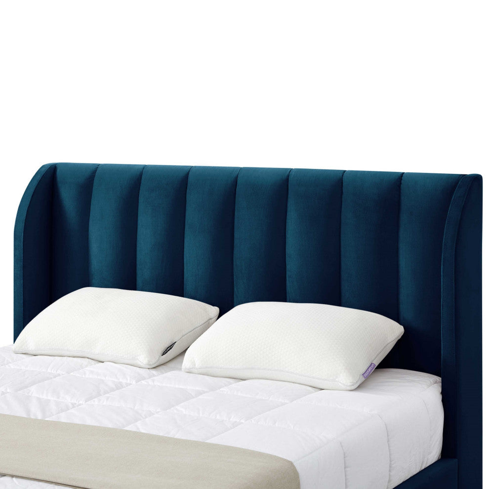 Loft Lyfe Eliyahu Bed Upholstered, Navy Velvet Queen