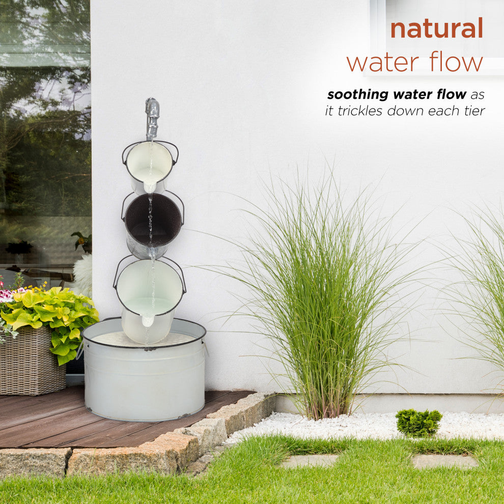 Rustic Cream White Metal Pails Fountain